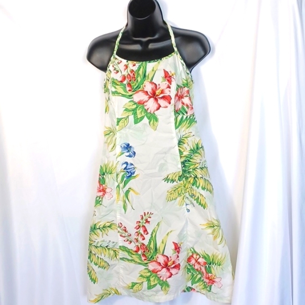 Tommy Hilfiger Floral Hawaiian tropical print dress, cream, green, pink, sz 8P